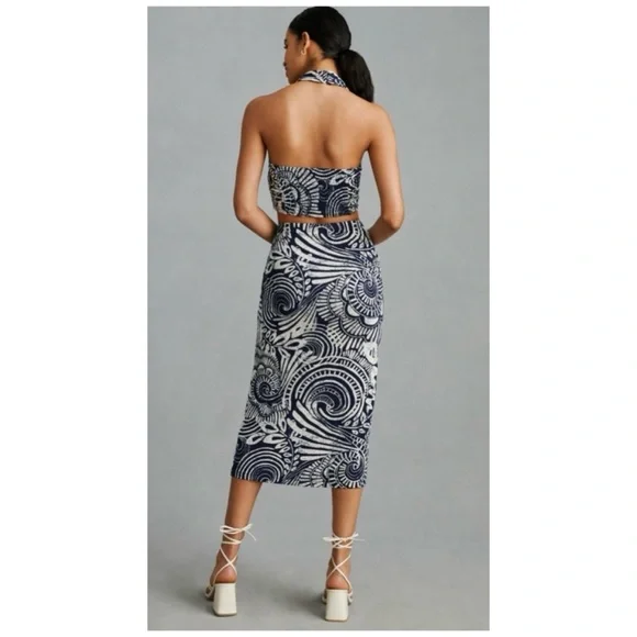 NWOT Anthropologie Floral Halter Top & Skirt Set in Blue & White  Size Small - Picture 2 of 10